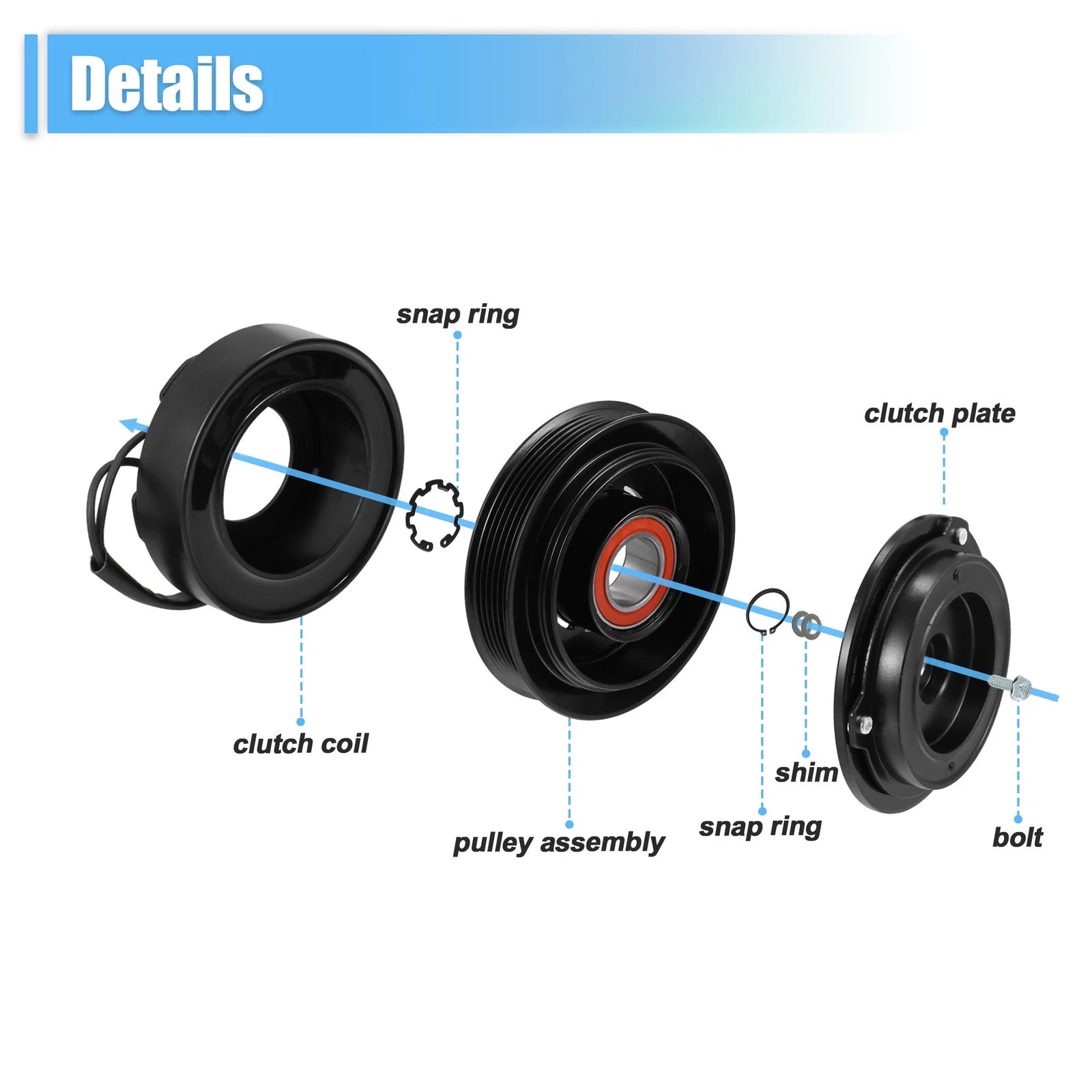 Set of 1 AC Compressor Clutch Kit Pulley Coil for Dodge Ram 1500 (2002–2008)
