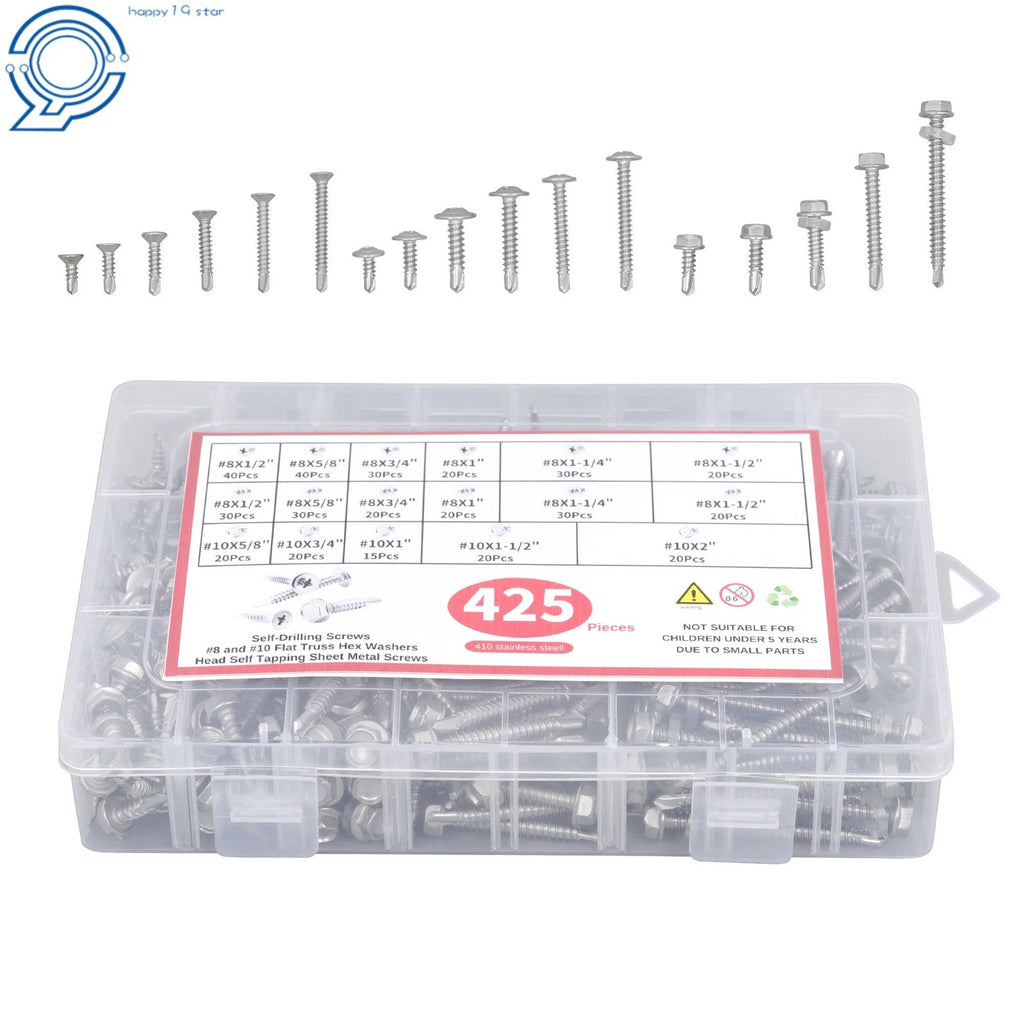Set of 425 Self-Drilling Screws #8 #10 for Automotive Use