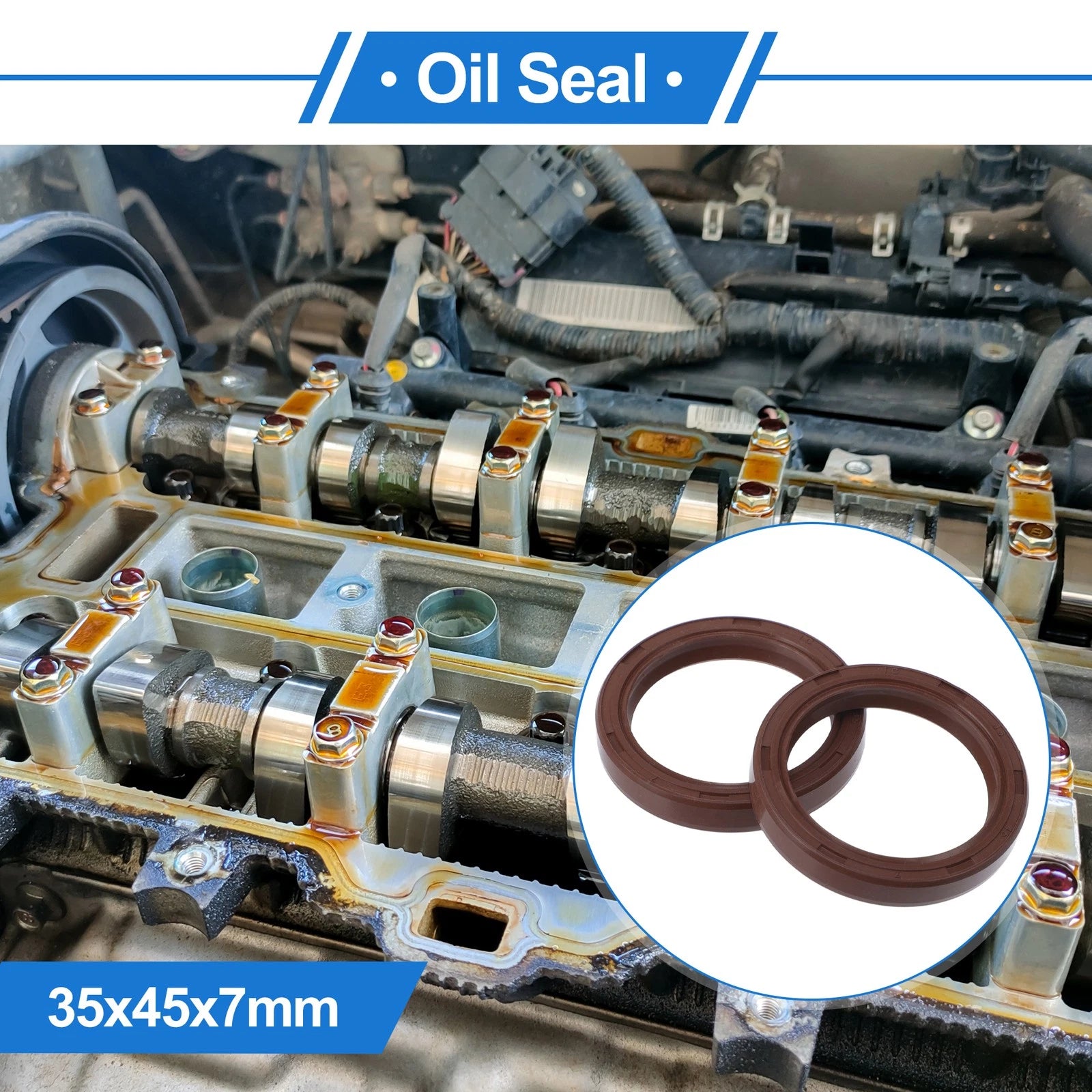 2X Oil Seal Rotary Shaft Seal for Various Models (35x45x7mm) FKM Rubber
