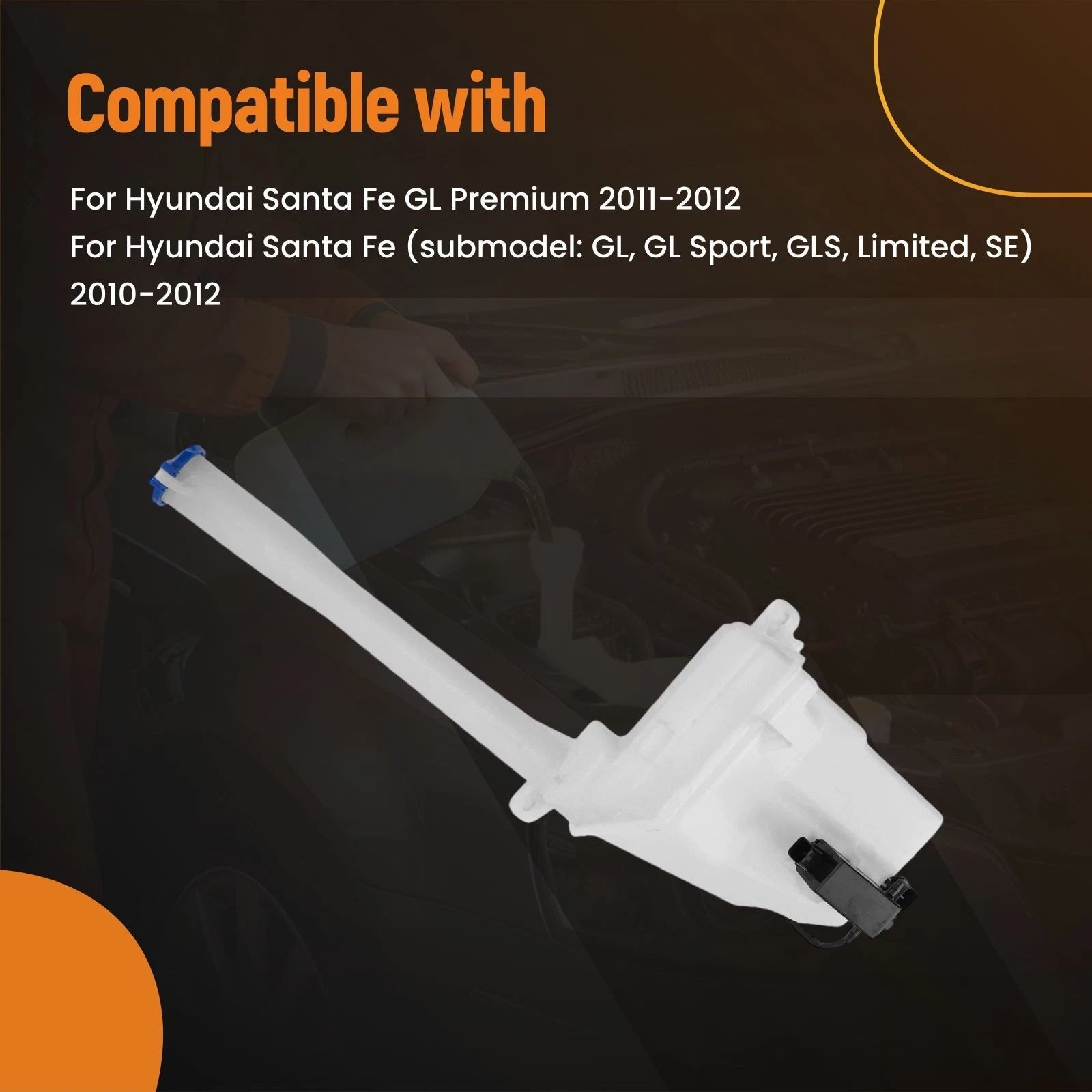Front Washer Fluid Tank for Hyundai Santa Fe (2010–2012) 986202B600PFM White