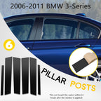 6pc Door Trim Kit for BMW 3-Series E90 (2006–2011) Black Piano Pillar Posts