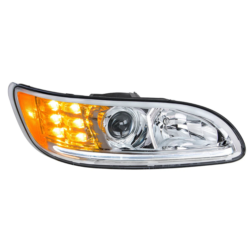 Passenger Side Chrome Headlight w LED DRL Turn for Peterbilt (2016–2022)