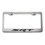 Brushed Stainless Steel Plate Frame w/Black "SRT" Inlay for Challenger/Charger