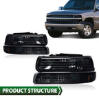 Smoke Black Headlight Lamps for Chevy Silverado, Suburban (1999–2006)