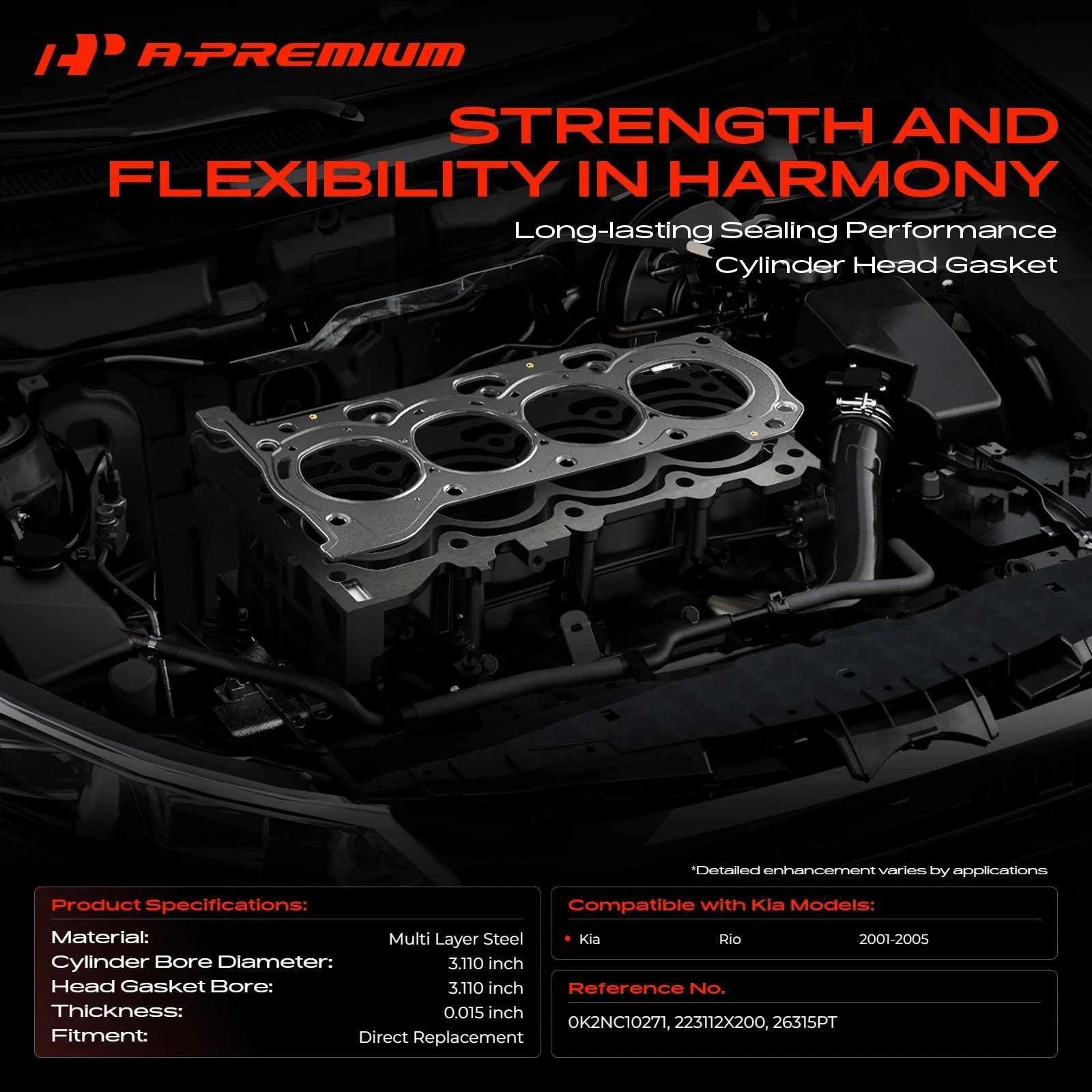 Cylinder Head Gasket for Kia Rio (2001–2005) 1.5L 1.6L FWD