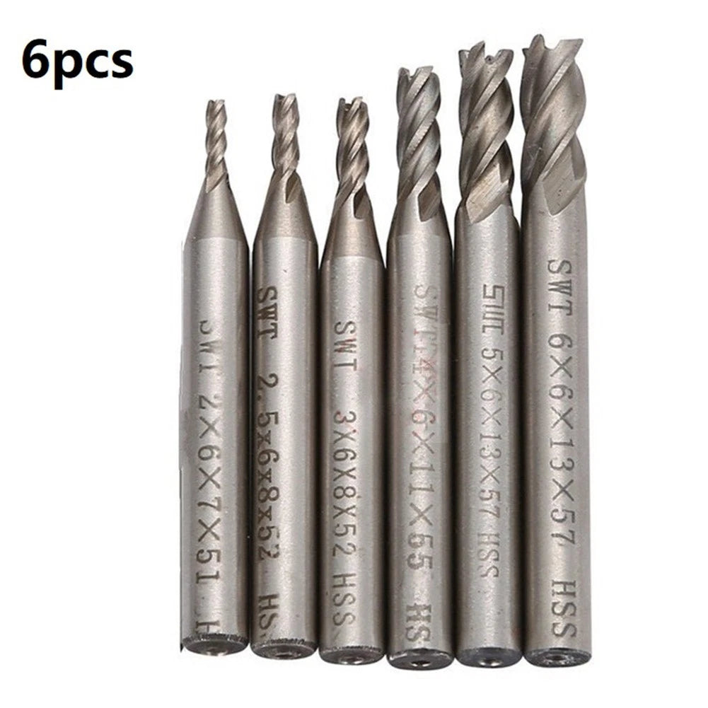 End Mill Drill Bit Tool Set of 4 (2-6mm) 4 Flute