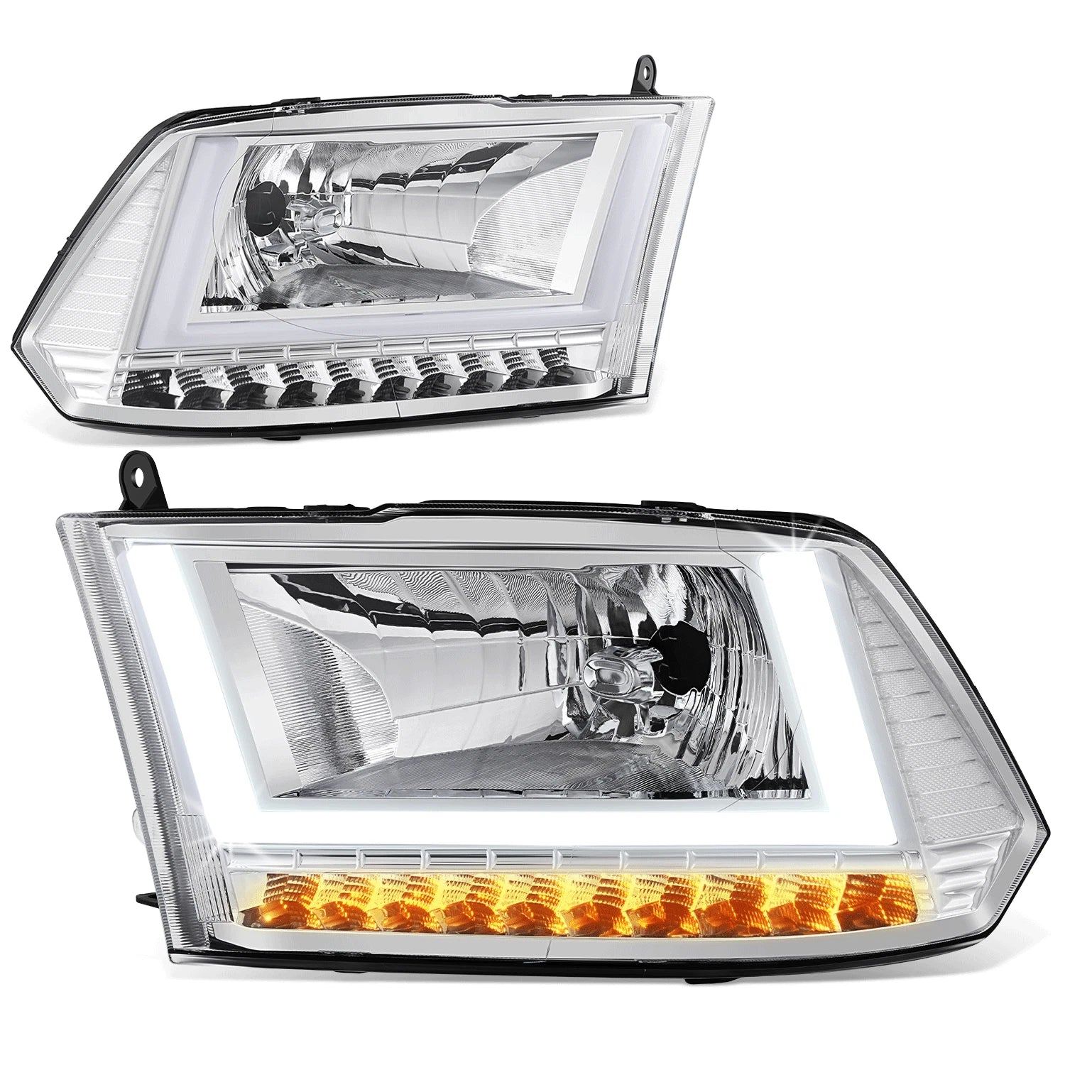 Chrome U-LED DRL Sequential Turn Signal Headlights for RAM 1500 (2009–2024)