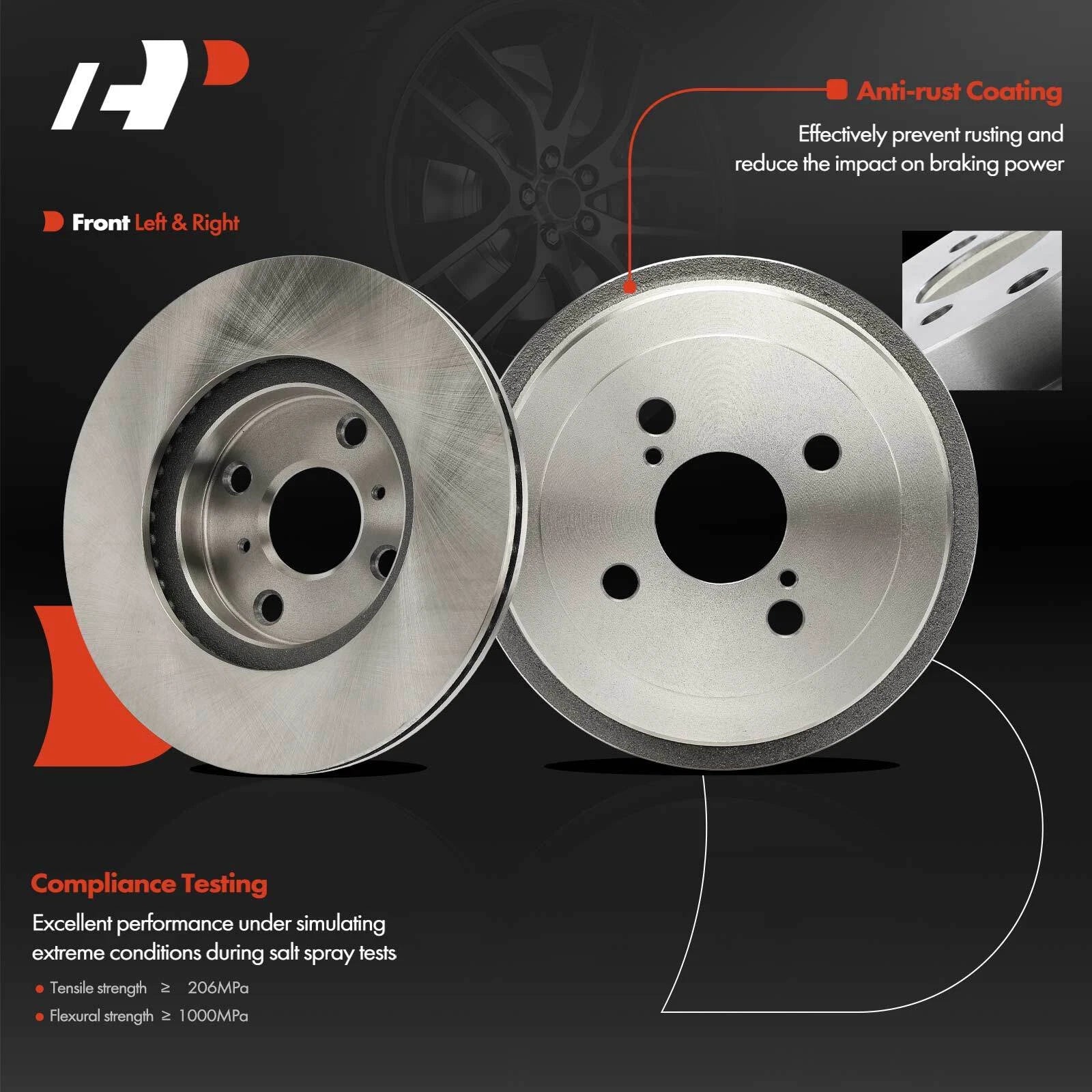 Disc Brake Rotors & Drum Shoe Kit for Toyota Echo (1999–2005)