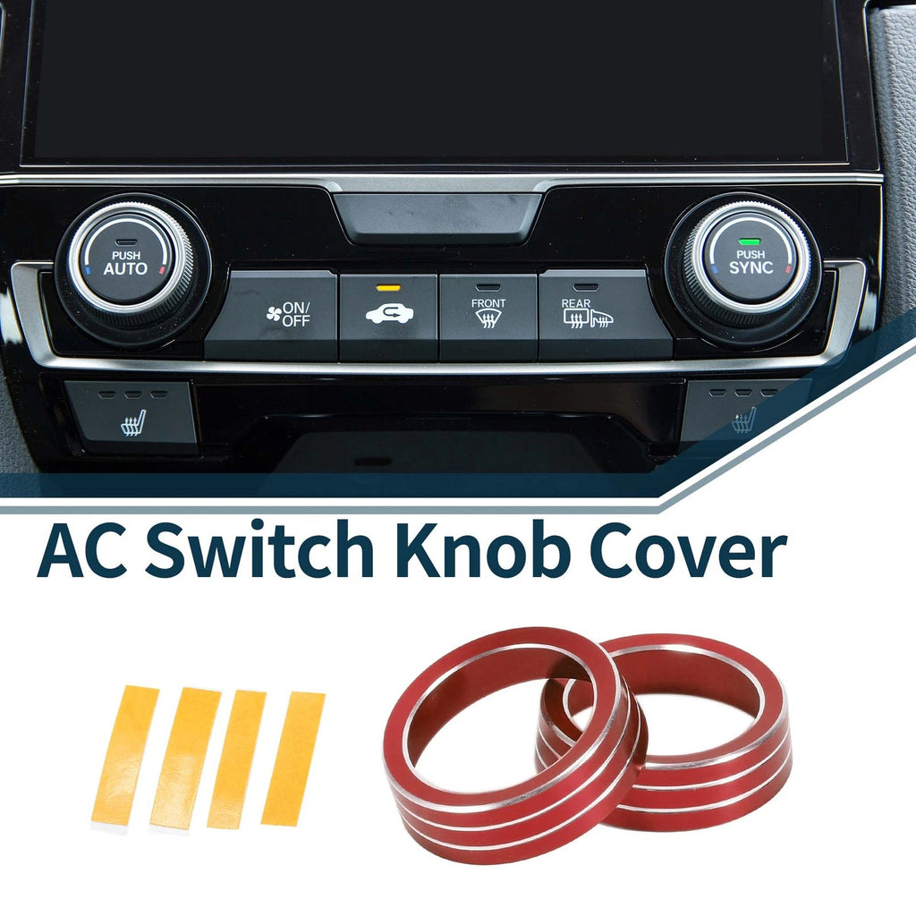 2X AC Climate Heater Switch Knob Cover for Honda Civic (2016–2020) Red
