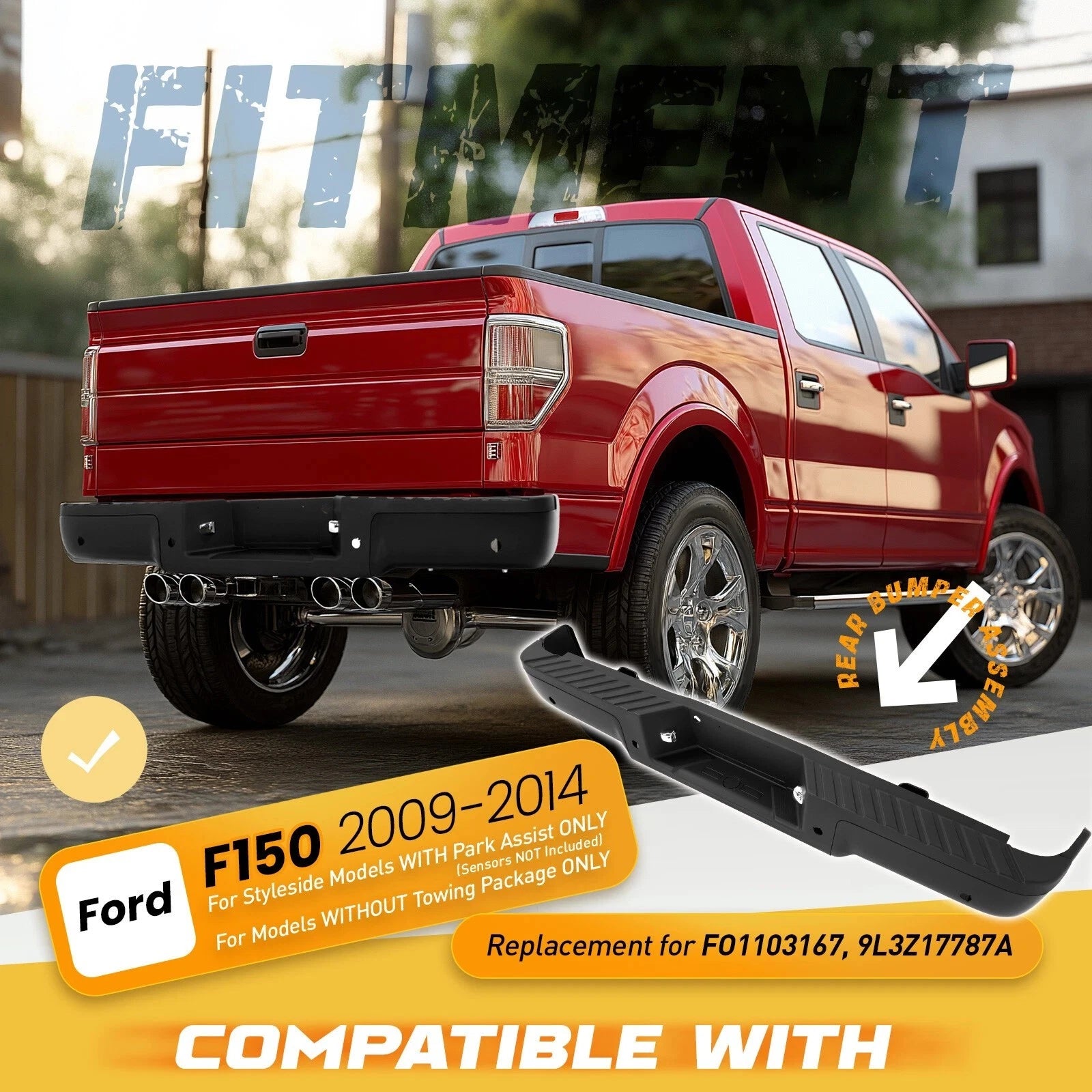 Rear Step Bumper Assembly for Ford F150 Styleside (2009–2014) Black