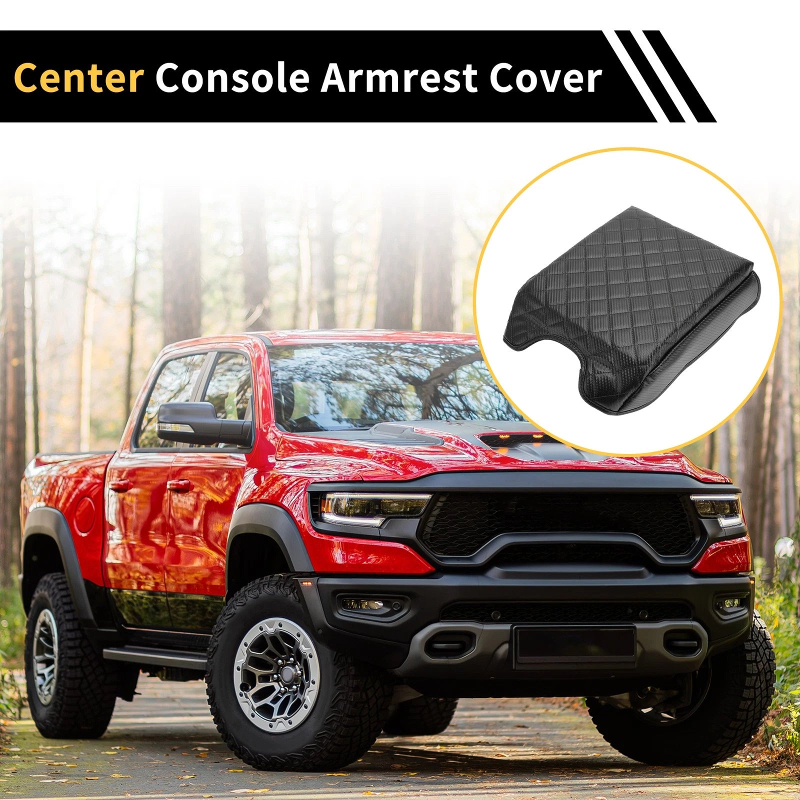 Console Lid Armrest Cover for Ford (Microfiber Leather, Carbon Fiber)