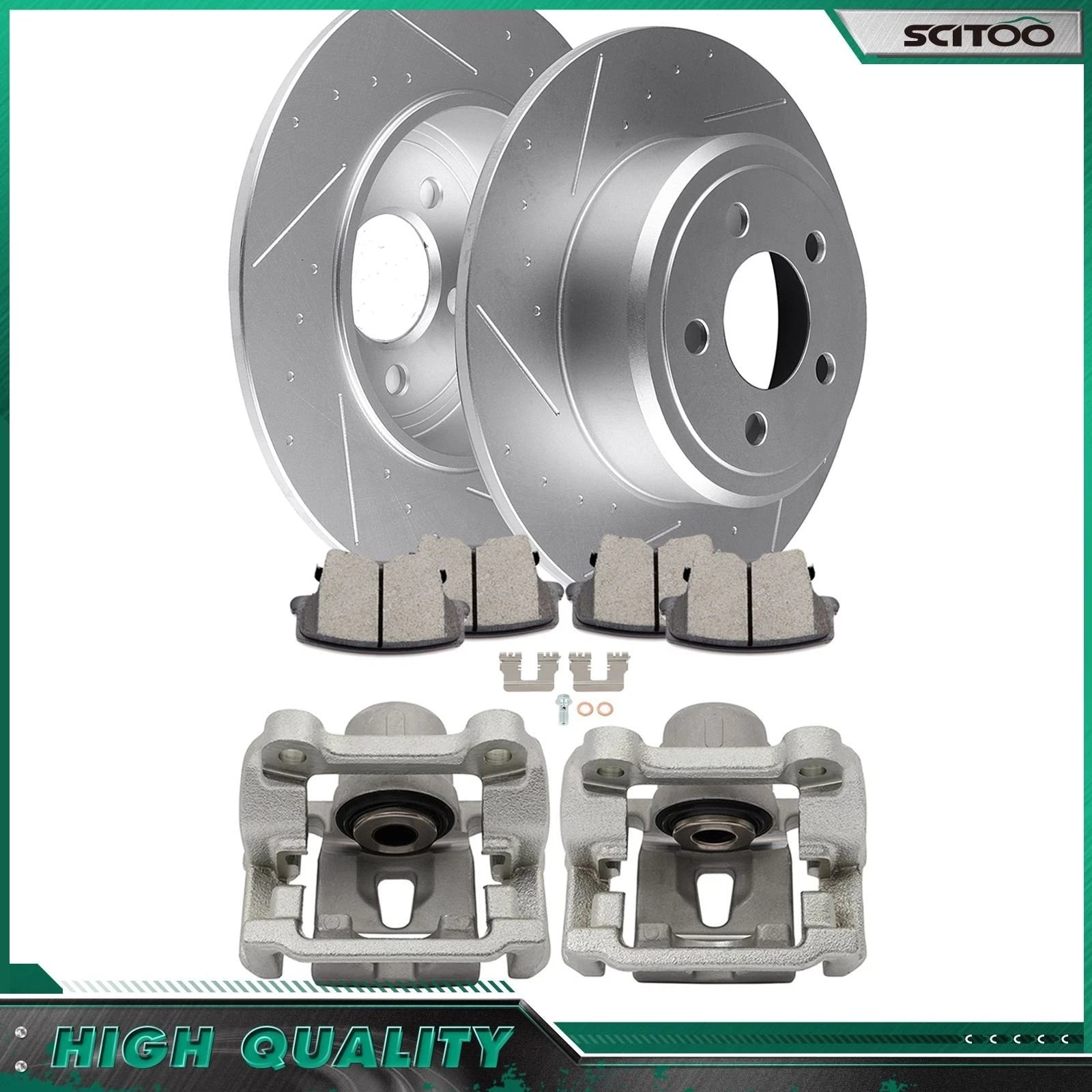 Rear Brake Caliper Ceramic Pad Slotted Rotor Kit for Dodge Challenger (2009–2018)