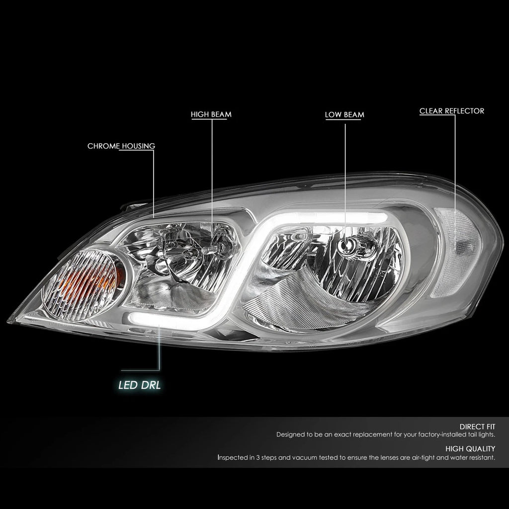 LED Bar Headlight Lamp for Chevy Impala Limited (2006–2016) + Tool Box Chrome/Clear