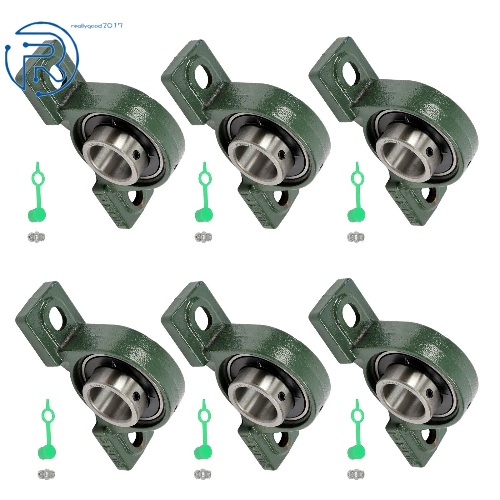 Set of 6 UCP208-24 Pillow Block Mounted Ball Bearings for