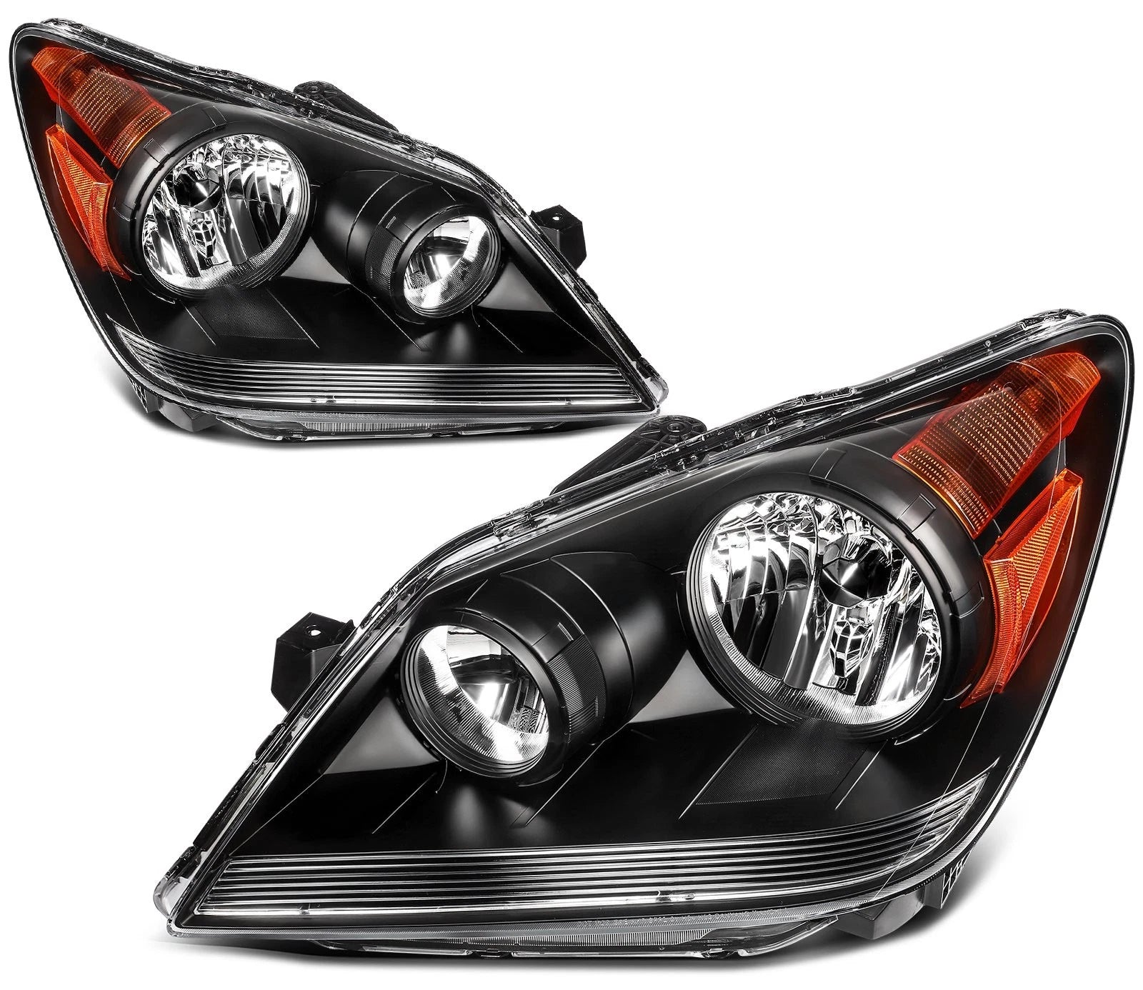 Headlight Assembly Pair for Honda Odyssey (2008–2010) Halogen Black Amber