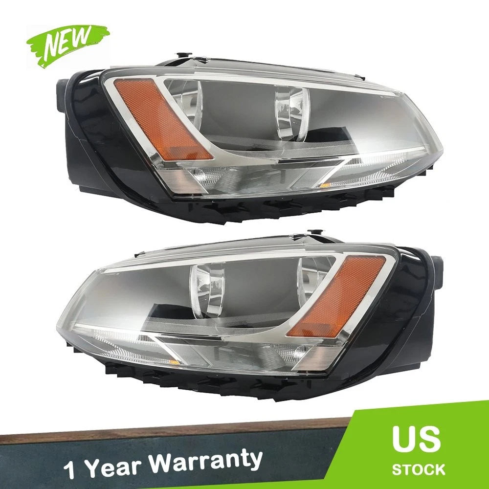 Pair of Headlights for Volkswagen Jetta (2011–2018) Halogen Black