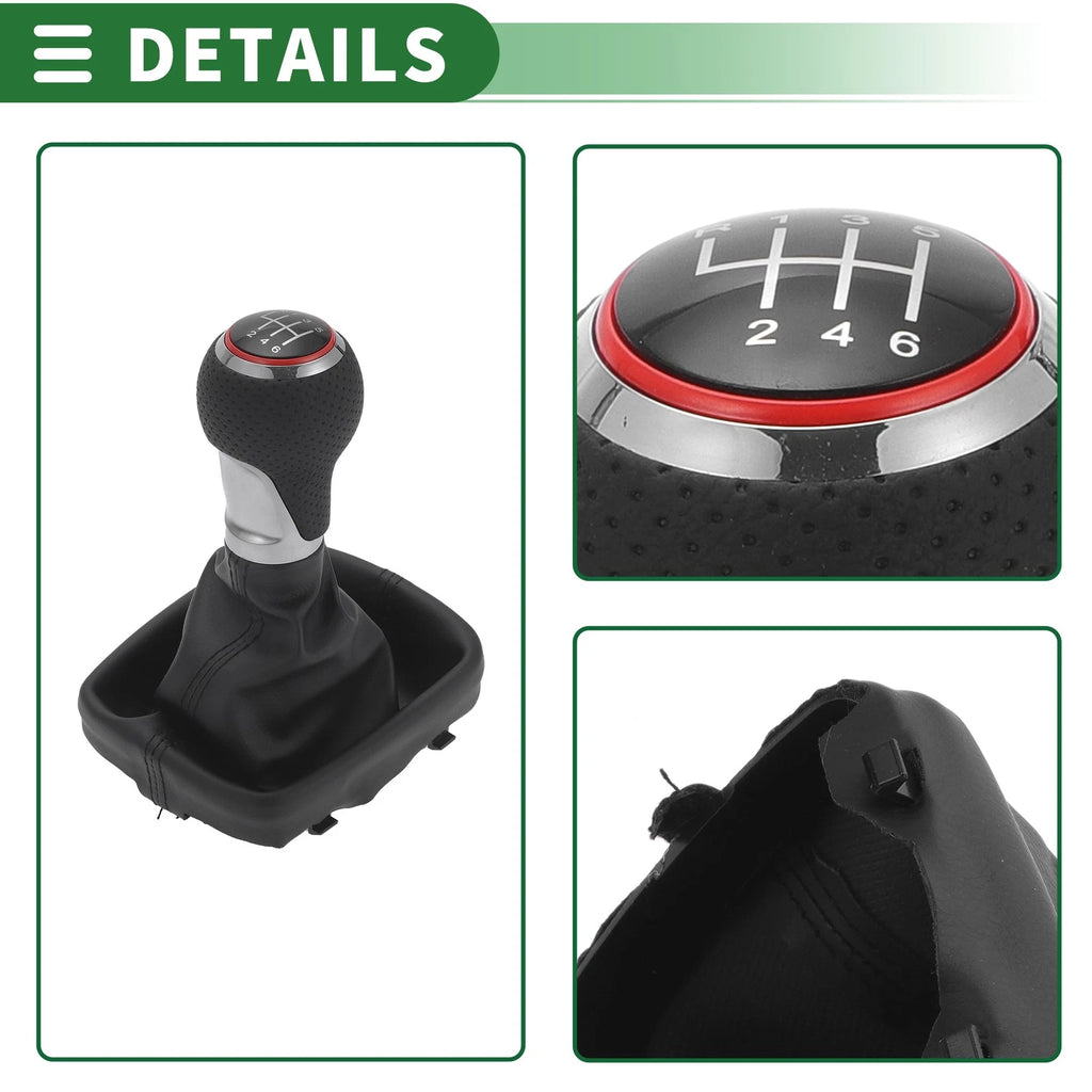 6 Speed Shift Knob with Cover for Audi A3 (2013–2020) Chrome Red Black