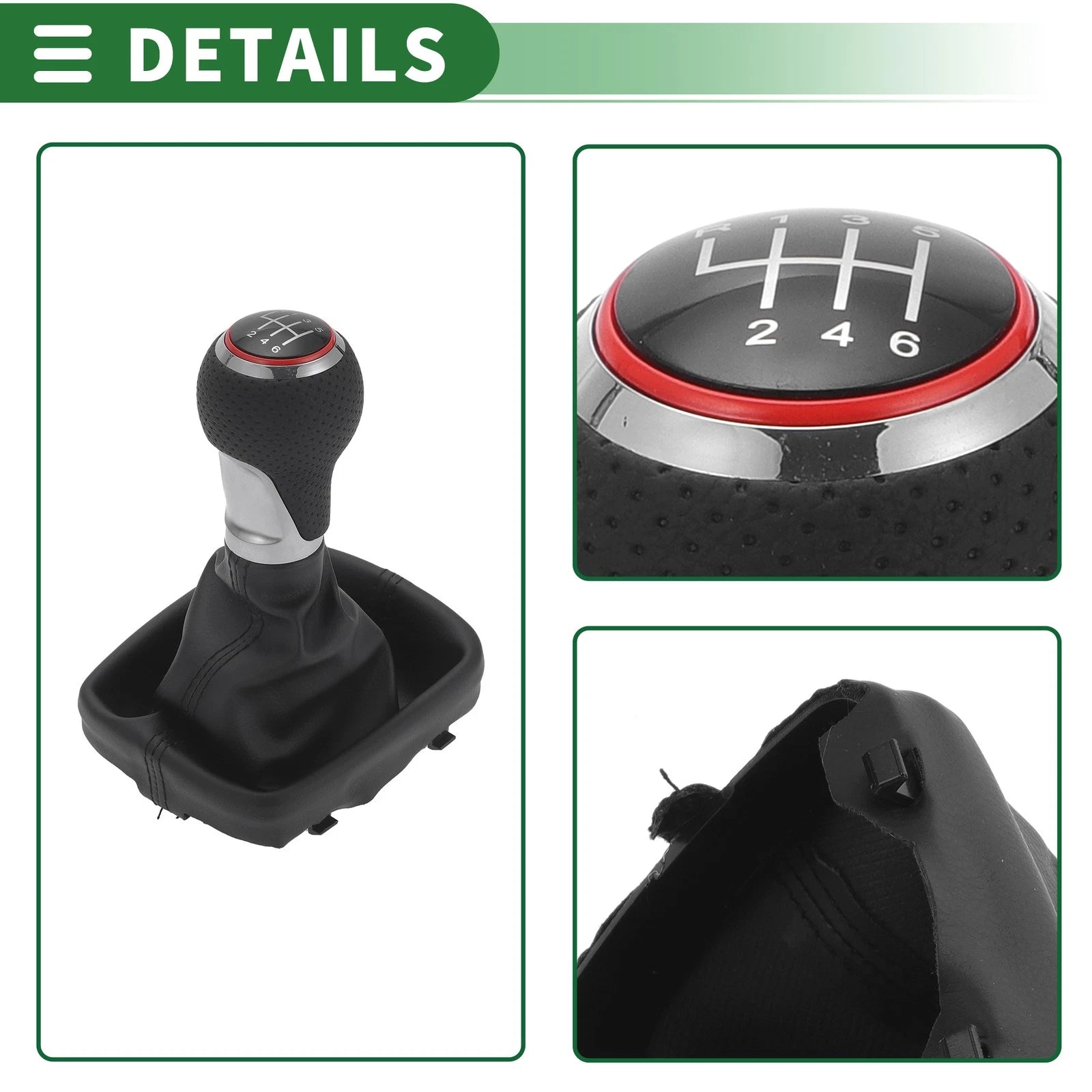 6 Speed Shift Knob with Cover for Audi A3 (2013–2020) Chrome Red Black