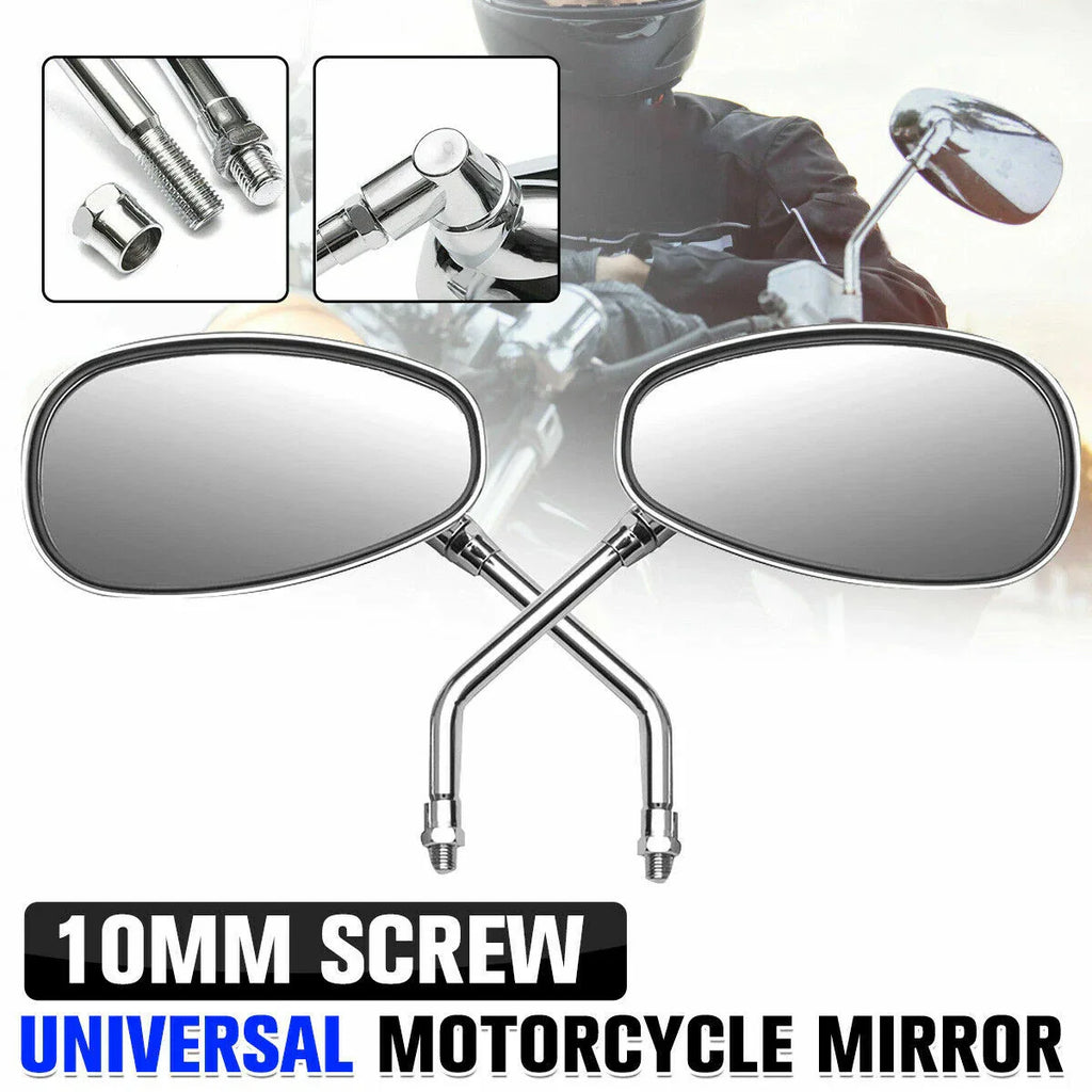 Chrome Oval Rear View Mirrors 10mm Thread for Motorcycle Universal