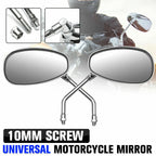 Chrome Oval Rear View Mirrors 10mm Thread for Motorcycle Universal