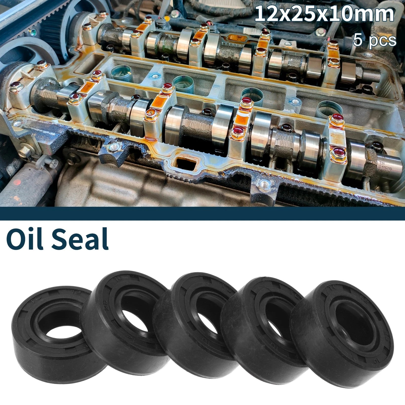 Set of 5 Oil Seal Ring NBR Rubber 12x25x10mm for Various Models 