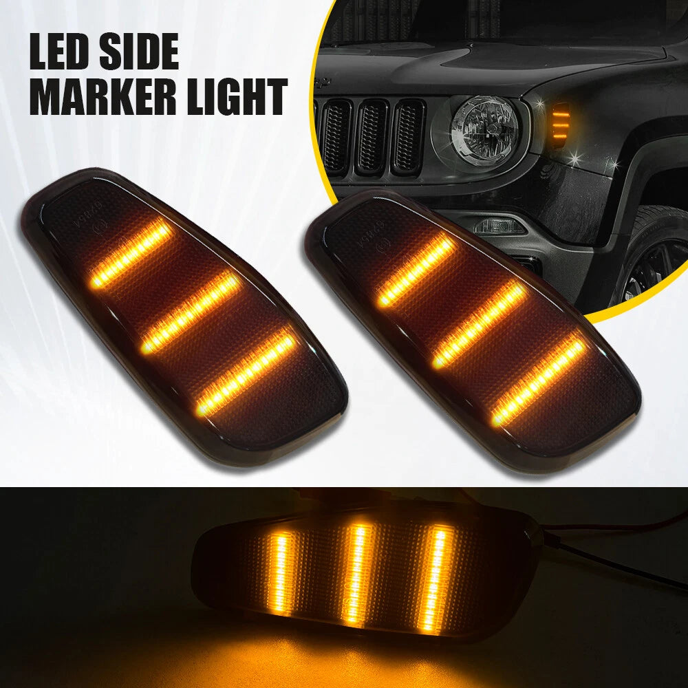 Smoked Lens Amber LED Front Side Marker Lamps for Jeep Renegade (2015–2023)