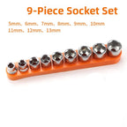 9-Piece Galvanized Steel Socket Set 5mm-13mm