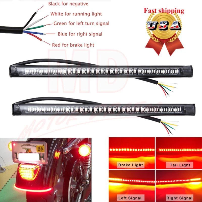 2X 8" 48LED Integrated Brake Stop Turn Signal Tail Light Strip for Motorcycle