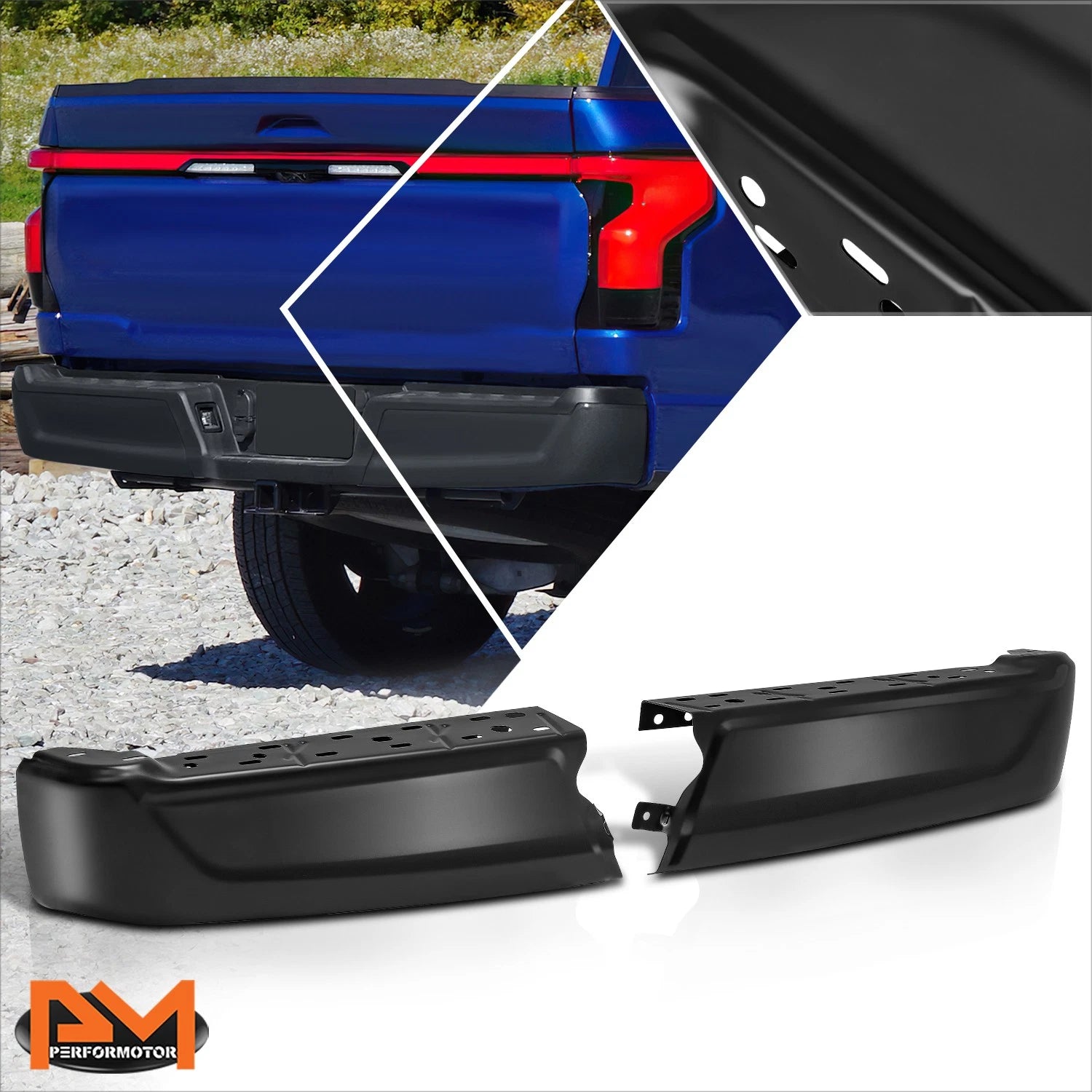 Rear Bumper End Cap for Ford F-150 (2021–2024) Primed Black Steel w/o Sensor Holes