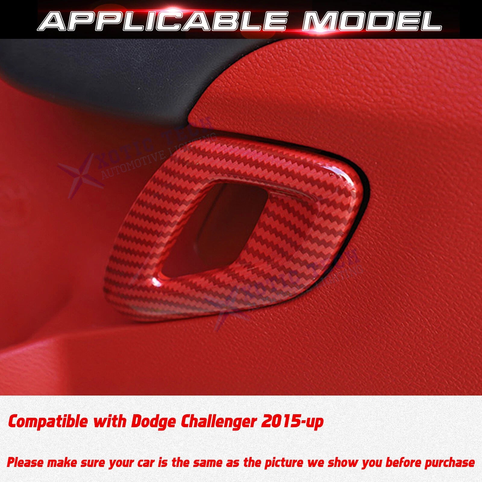 2PCS Red Carbon Fiber Interior Door Handle Cover for Dodge Challenger (2015-Up)