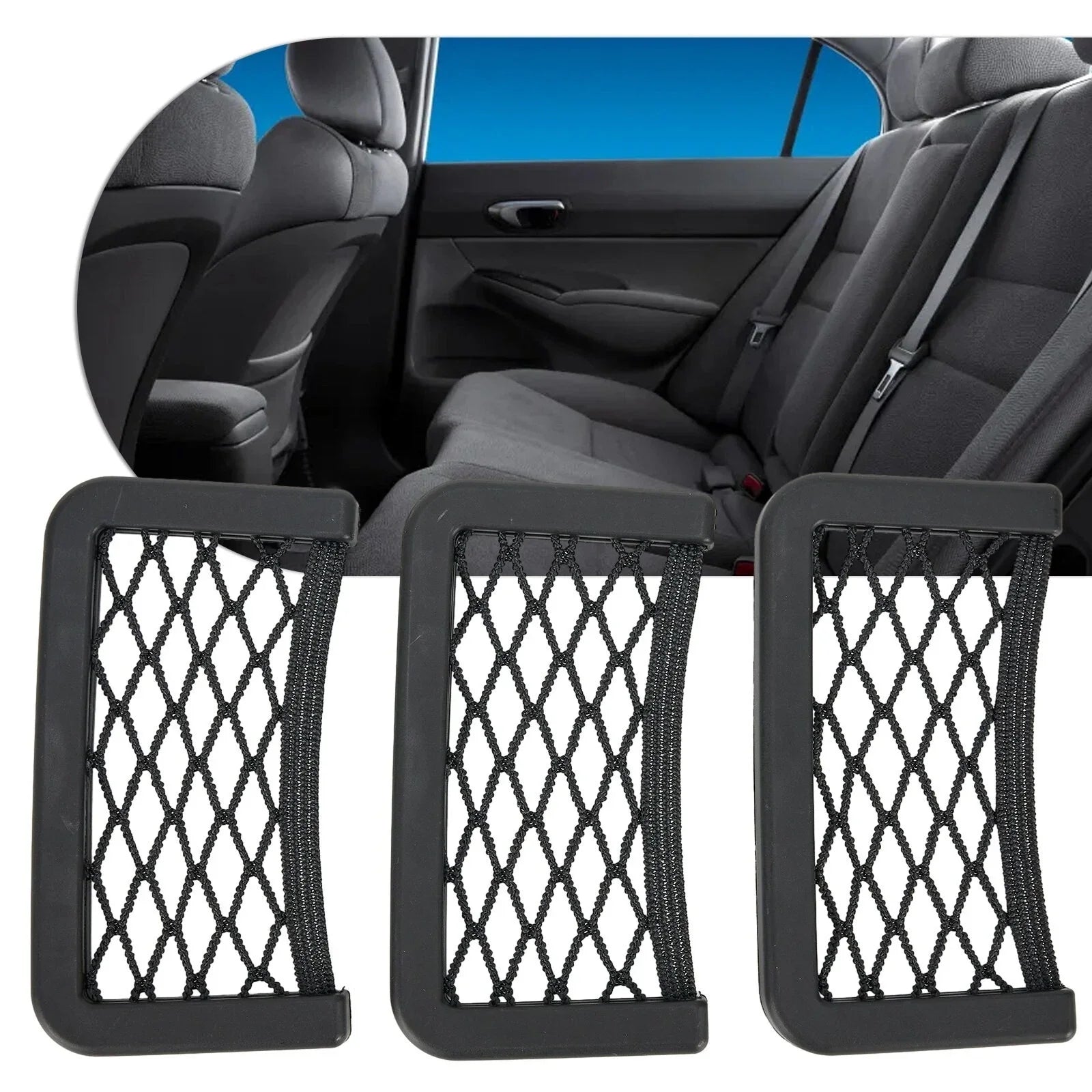 3 x Car Seat Side Back Storage Net Bag Phone Holder Pocket Organizer Black