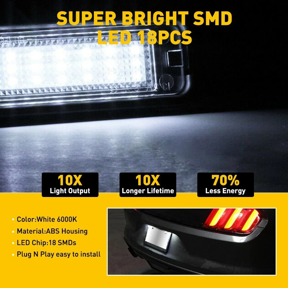 2X LED License Plate Light Bulbs for Ford Mustang (2015–2021) 6000K