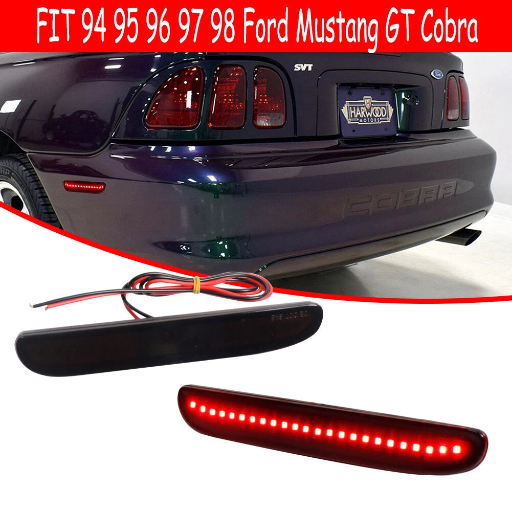 Smoked Lens Red LED Rear Bumper Side Reflector Lights for Ford Mustang (1994–1998)