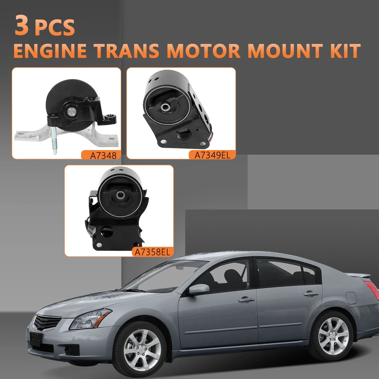 3PC Engine Motor Mount Kit for Nissan Maxima 2007-2008 3.5L A7349 A7358EL