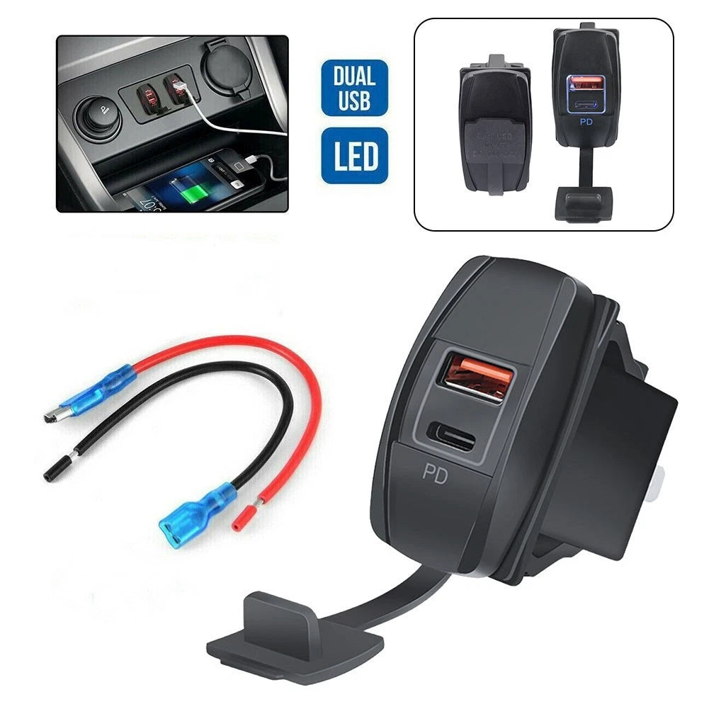 Dual USB Charger Rocker Switch with LED for QC3.0 (Universal Fit)