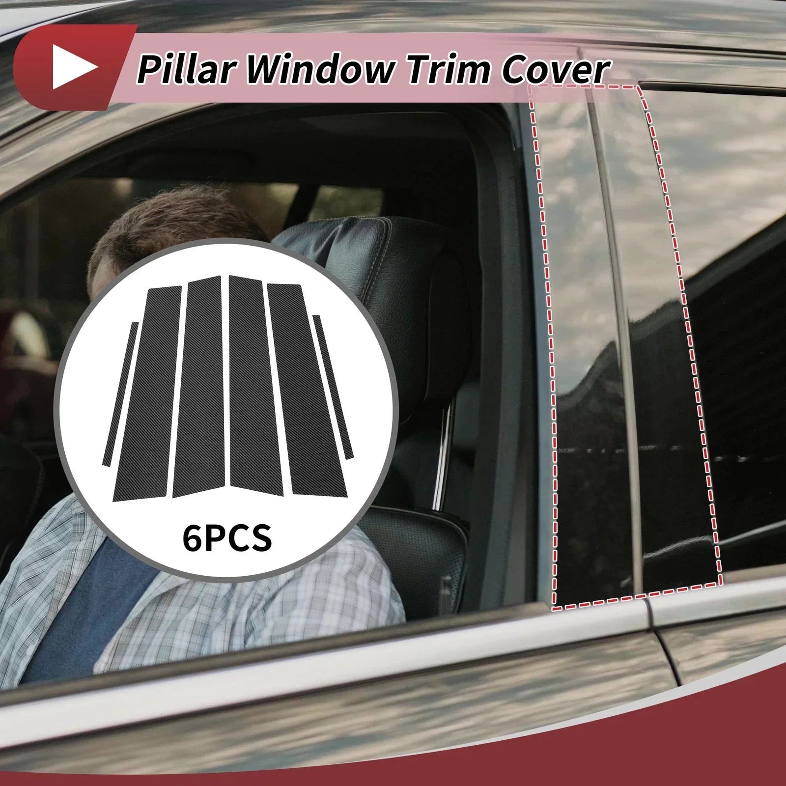 6 Pcs Door Pillar Window Trim for Lexus ES (2019-2022) Carbon Fiber Black