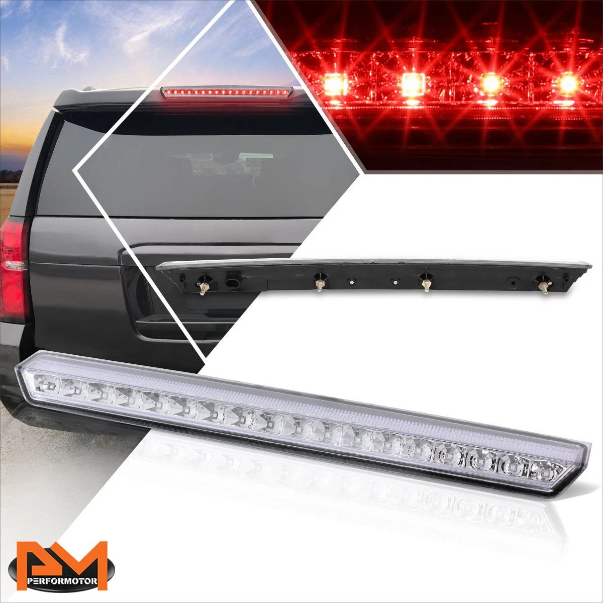 Full LED 3rd Tail Brake Light Stop Lamp Chrome for Chevy Suburban/Tahoe (2015–2020)