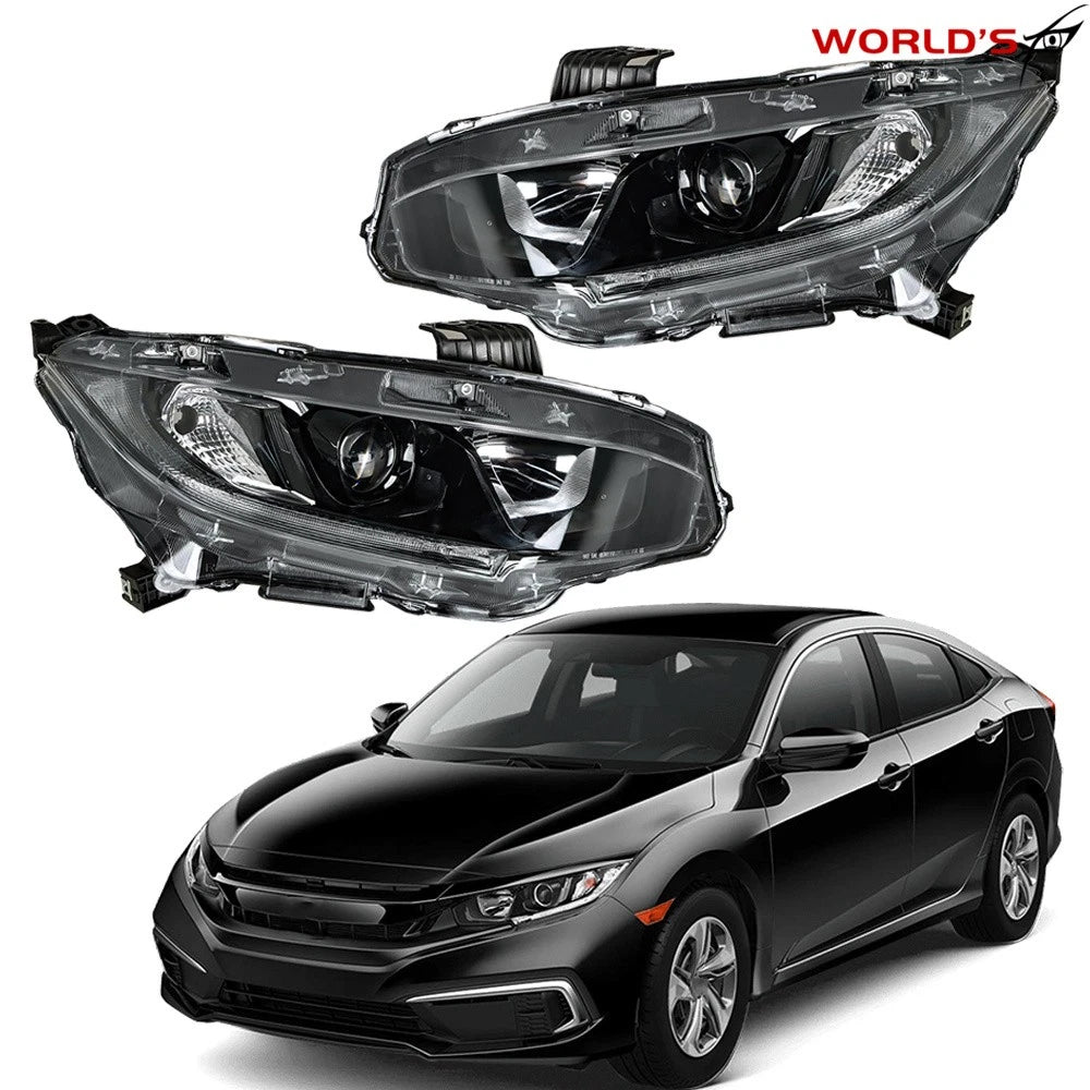 Projector Headlights for Honda Civic (2016–2021) Halogen LED DRL Black