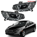 Projector Headlights for Honda Civic (2016–2021) Halogen LED DRL Black