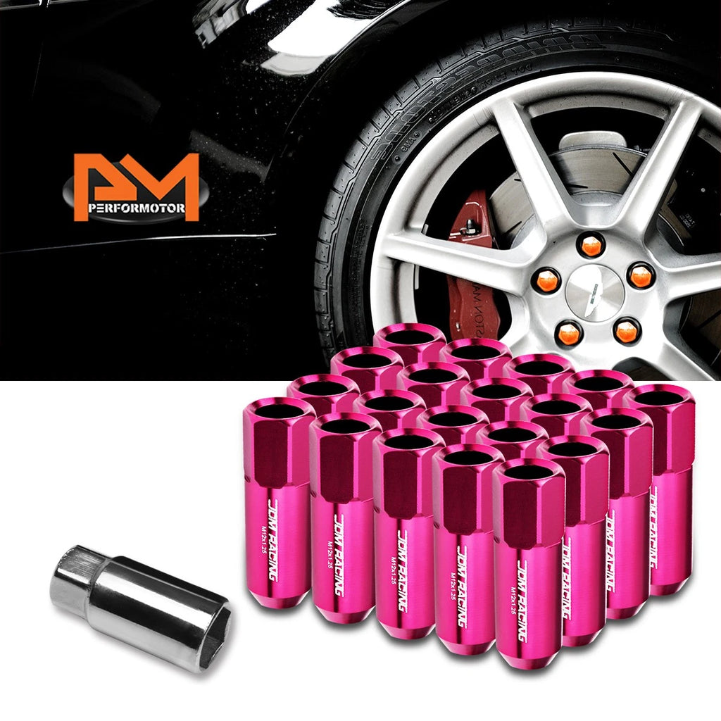 20Pc M12X1.25 Pink JDM Open-End Acorn Hex Wheel Lug Nut + Extension 25mmx60mm