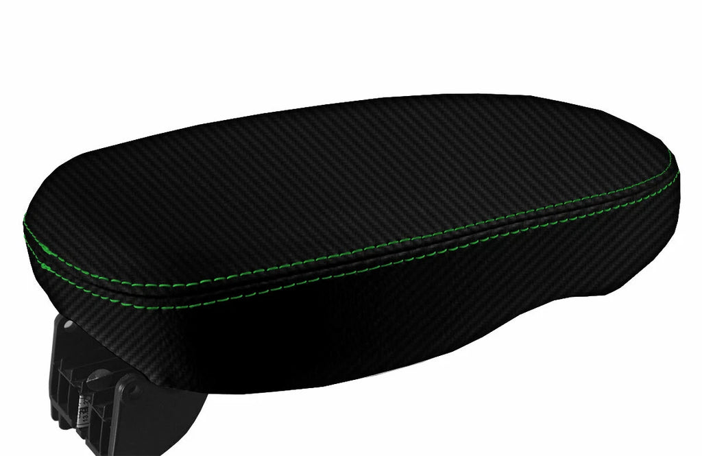 Console Lid Armrest Cover for Kia Soul (2014–2019) Carbon Fiber Green Stitch