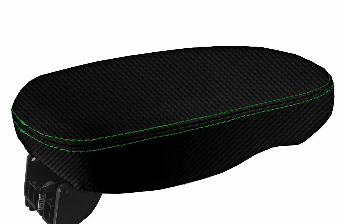 Console Lid Armrest Cover for Kia Soul (2014–2019) Carbon Fiber Green Stitch