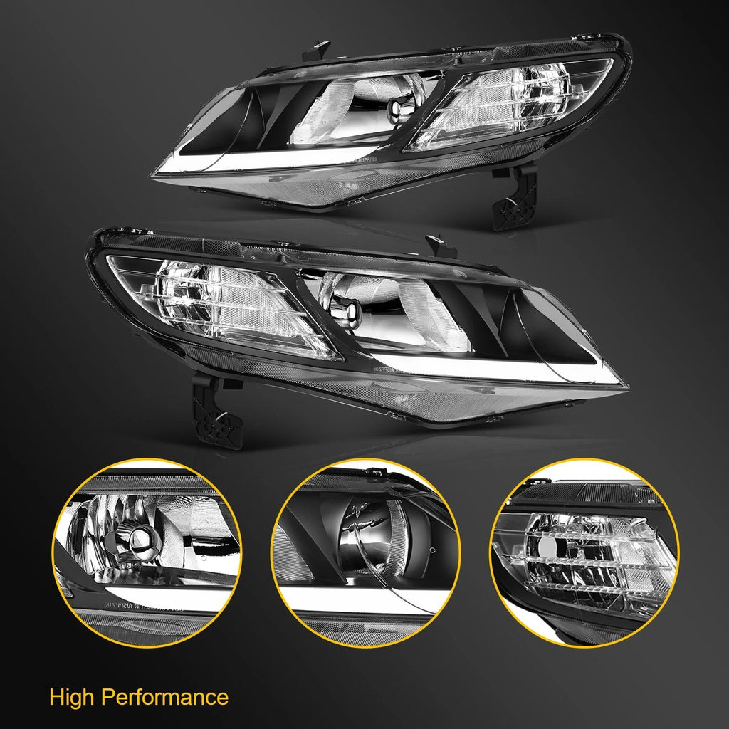 2X Headlight Assembly for Honda Civic (2006–2011) with LED DRL