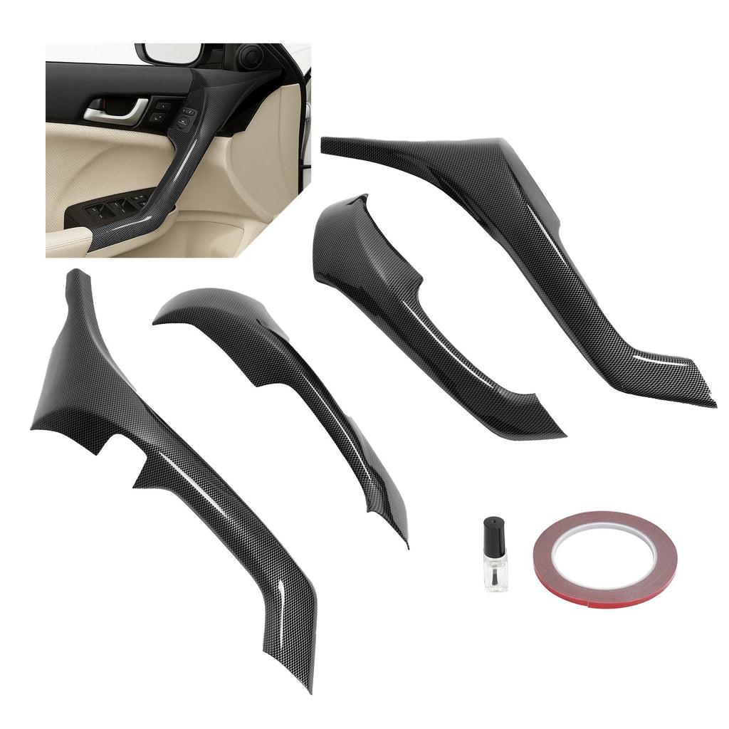 Set of 4 Interior Door Armrest Cover Trim for Acura TSX (2009–2014) Carbon Fiber Look