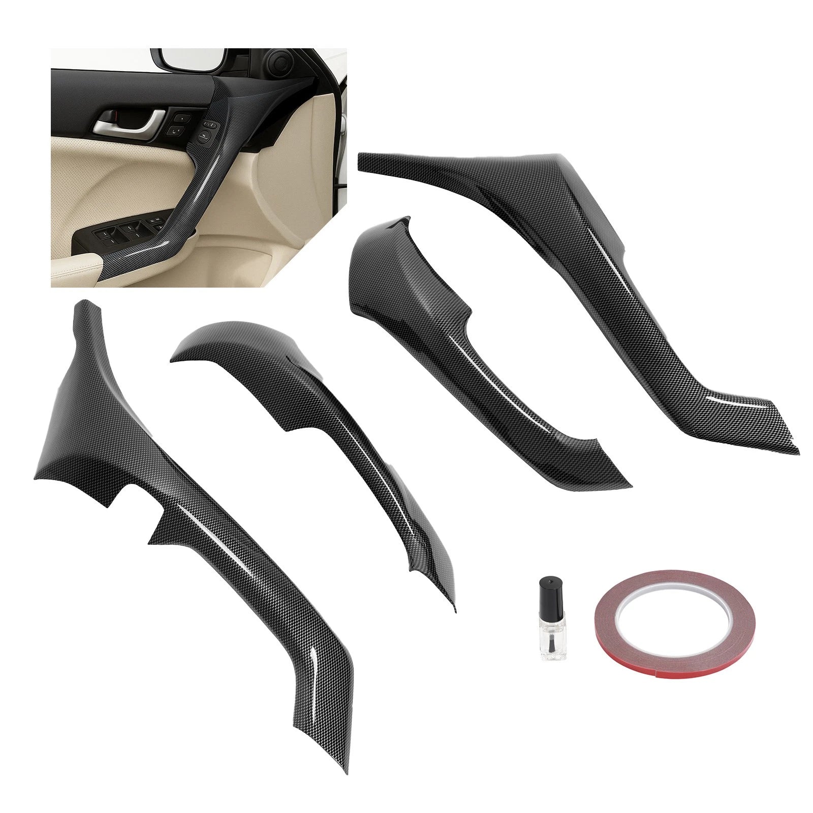 Set of 4 Interior Door Armrest Cover Trim for Acura TSX (2009–2014) Carbon Fiber Look