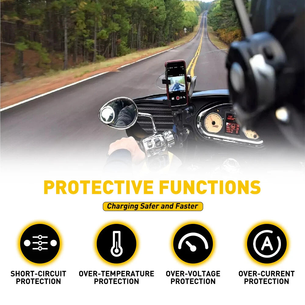 Dual USB Phone Charger Cable Adapter for Motorcycle (LED, Waterproof)