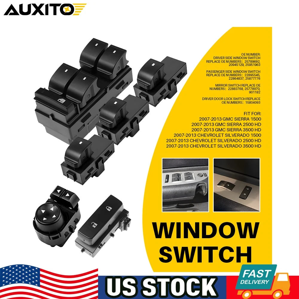 6x Window Control Switch for Chevrolet Silverado/Sierra (2007–2013)