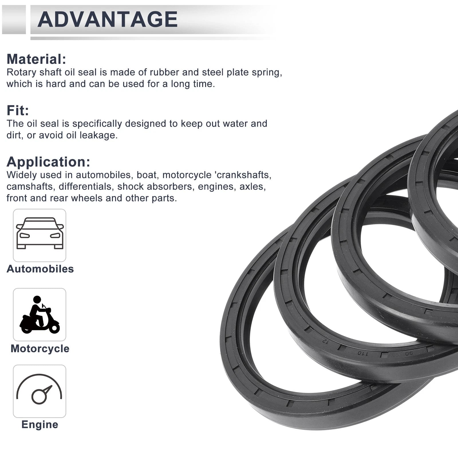 Set of 5 Oil Seal Rotary Shaft Seal Nitrile Rubber 90x110x12mm