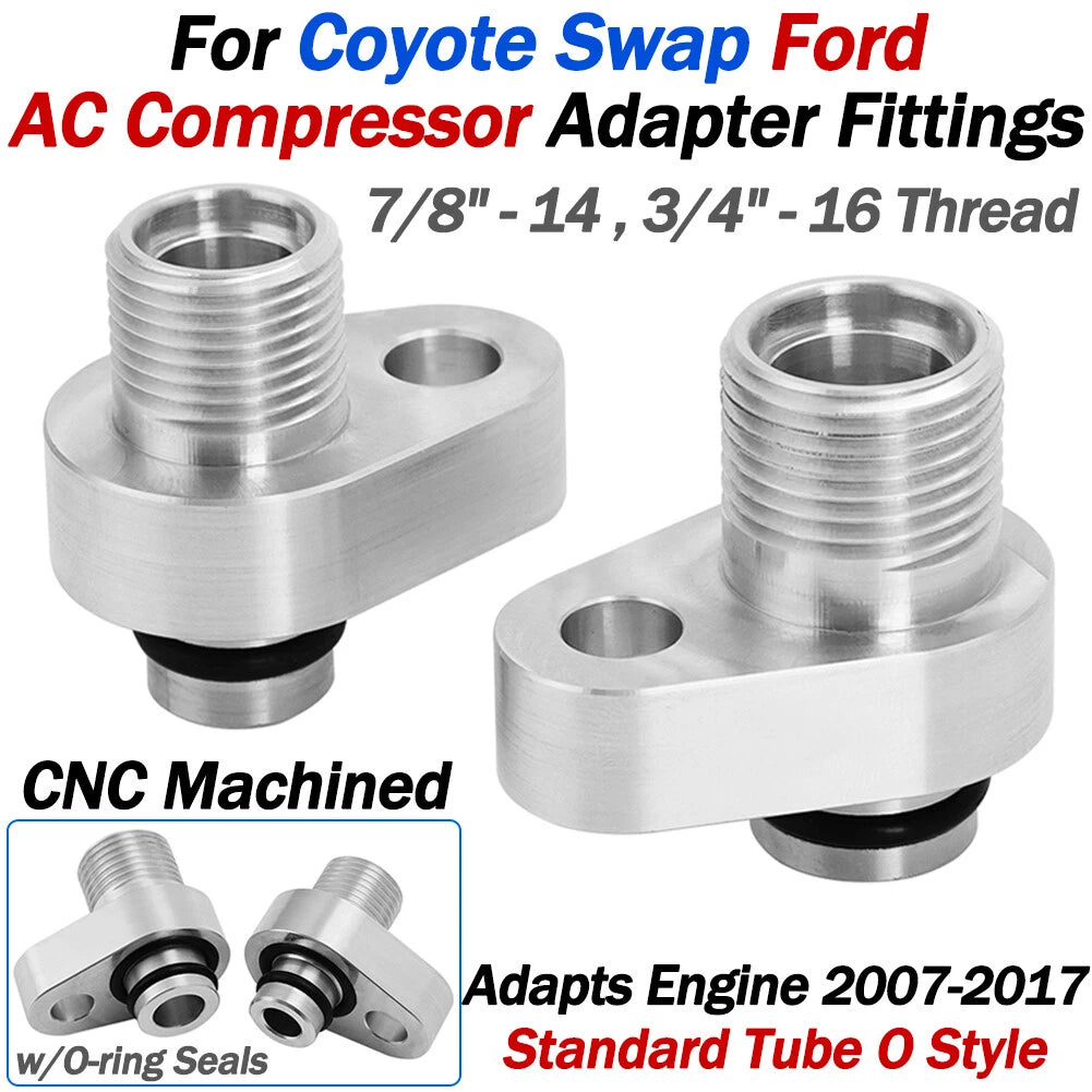 AC Compressor Adapter Fittings for Ford Coyote Swap (2007–2017)