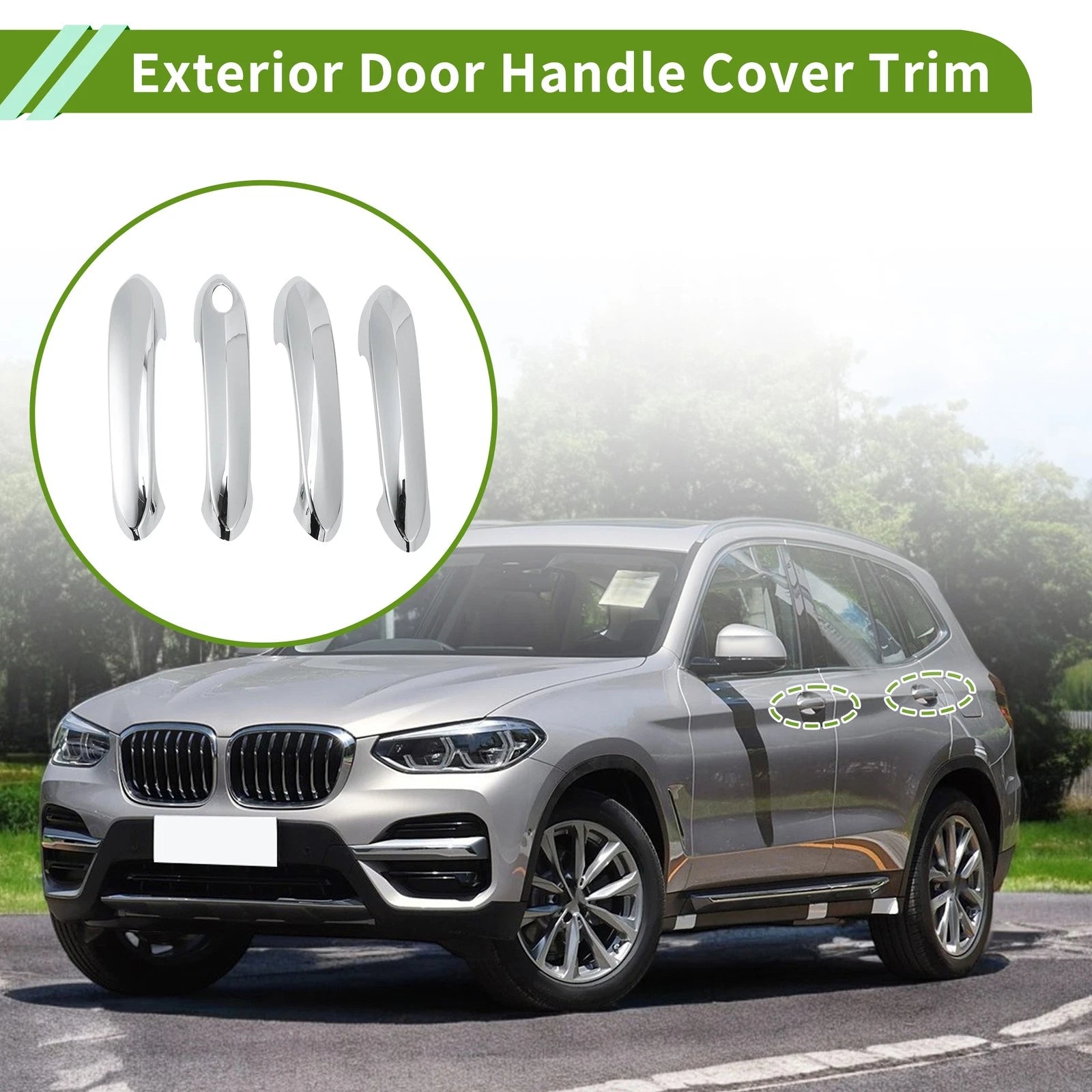 Exterior Door Handle Cover Trim for BMW X3 (2018–2022) Silver Tone